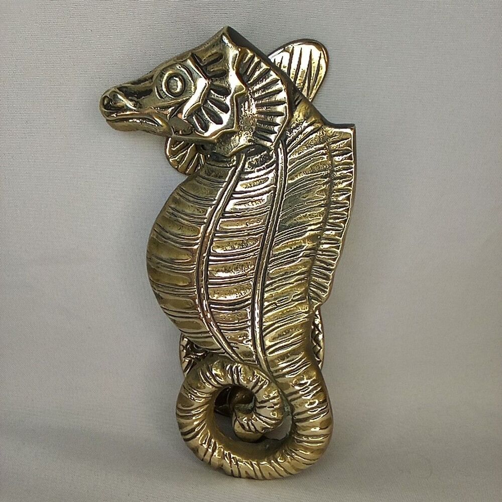 Solid Brass Seahorse Door Knocker Ocean Beach Costal House MCM Vintage Polished